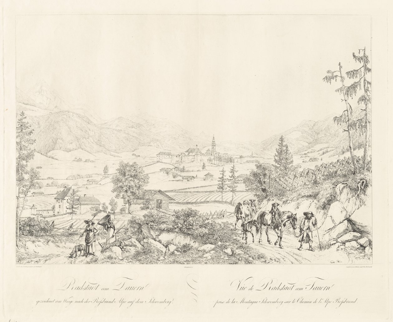 Radstadt lähellä Tauernia tekijältä Johann Christoph Erhard and Johann Adam Klein after Carl Ludwig Friedrich Viehbeck
