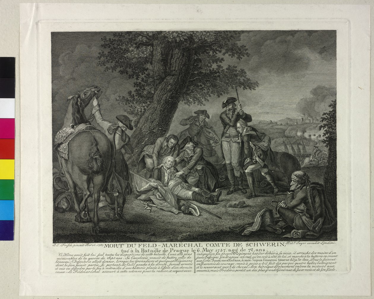 Markgraf Kurt Christoph von Schwerinin kuolema Prahan taistelussa 1757. tekijältä Johann Christoph Frisch