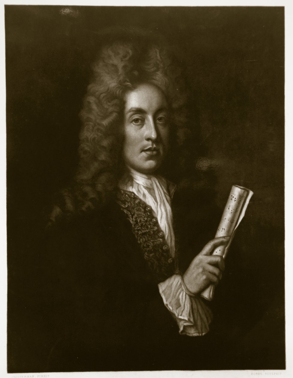 George J. Zobelin (1810-81) kaivertama Henry Purcellin (1659-95) muotokuva tekijältä Johann Closterman