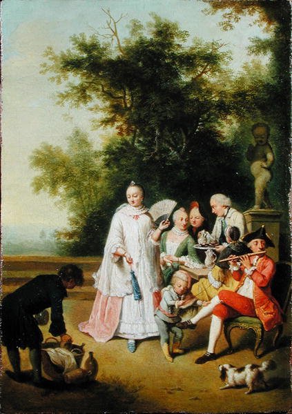 Fete Champetre terassilla (öljy kankaalle) tekijältä Johann Conrad Seekatz