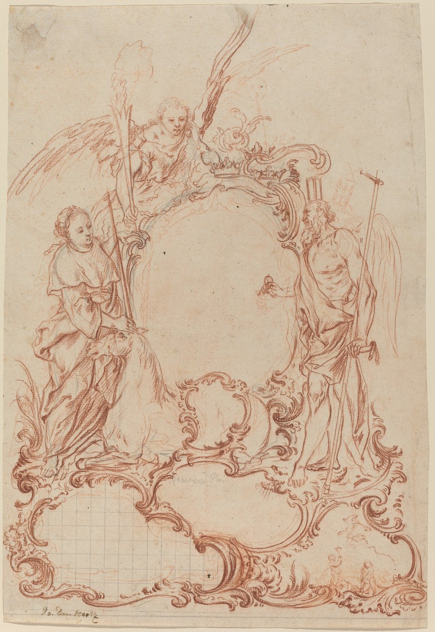 Rokokookartussi allegorisilla hahmoilla tekijältä Johann Daniel Herz the Elder