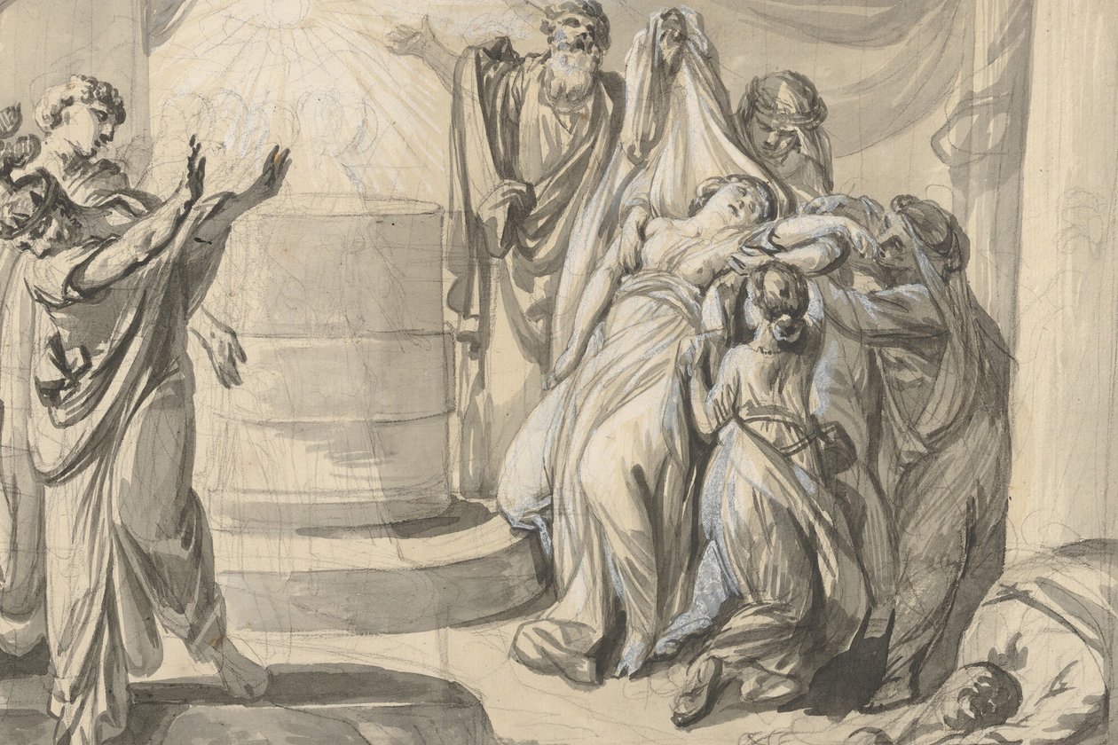 Antiikkinen uhrikohtaus, verso: Luonnos ihmisryhmästä, 1779. tekijältä Johann Eleazar Schenau