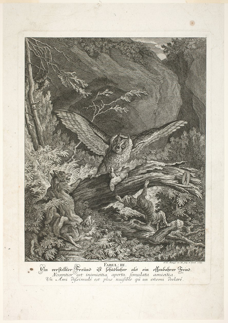 Fable III, levy kolme kirjasta Instructive Fables of the Realm of Theire tekijältä Johann Elias Ridinger