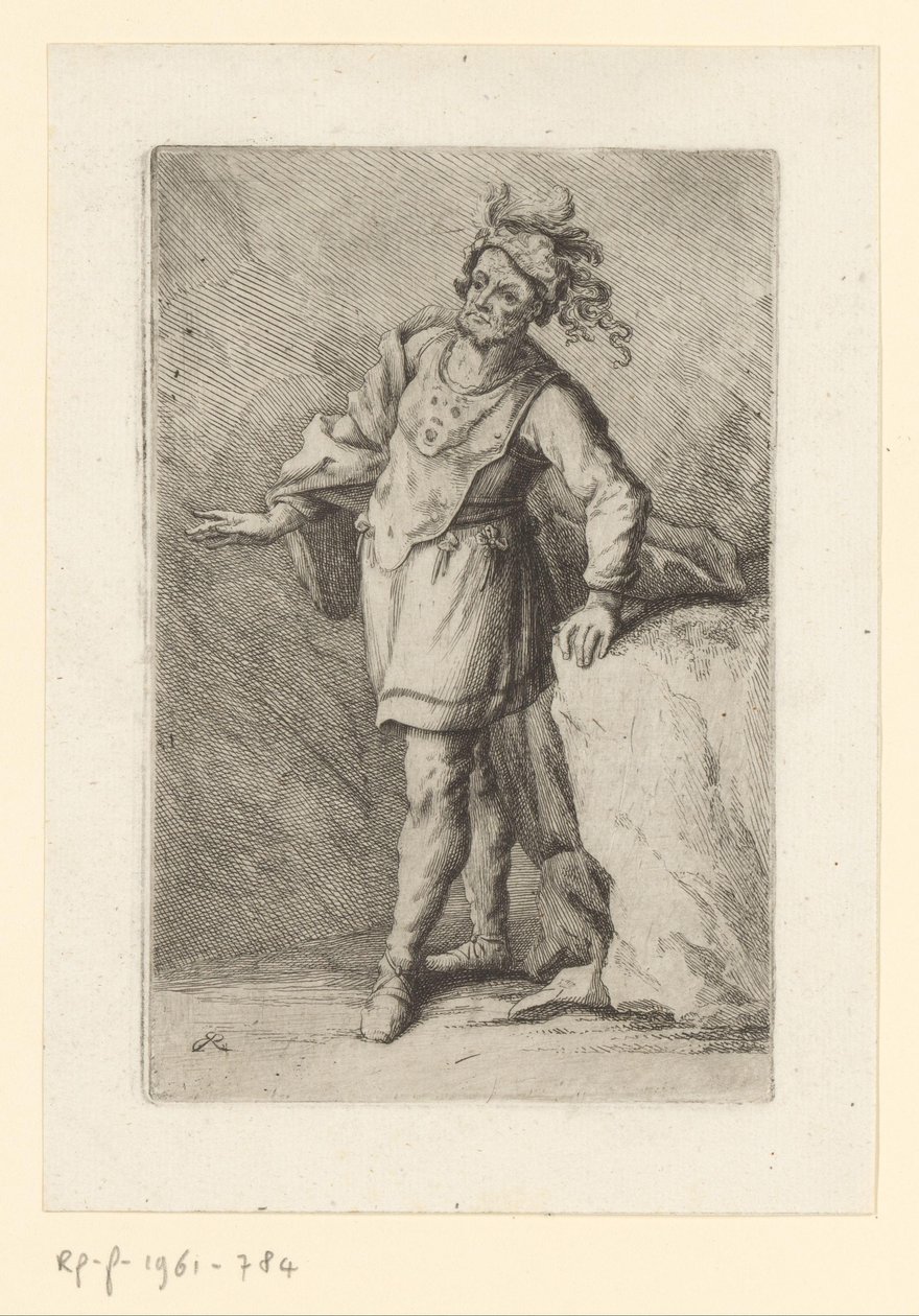 Pysyvä soturi höyhenpeitteinen baskeri Soldiers of Classical Antiquity (sarjan nimi) tekijältä Johann Elias Ridinger
