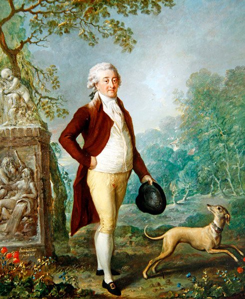 Muotokuva herrasmiehestä koiransa kanssa (öljy kankaalle) tekijältä Johann Ernst Heinsius
