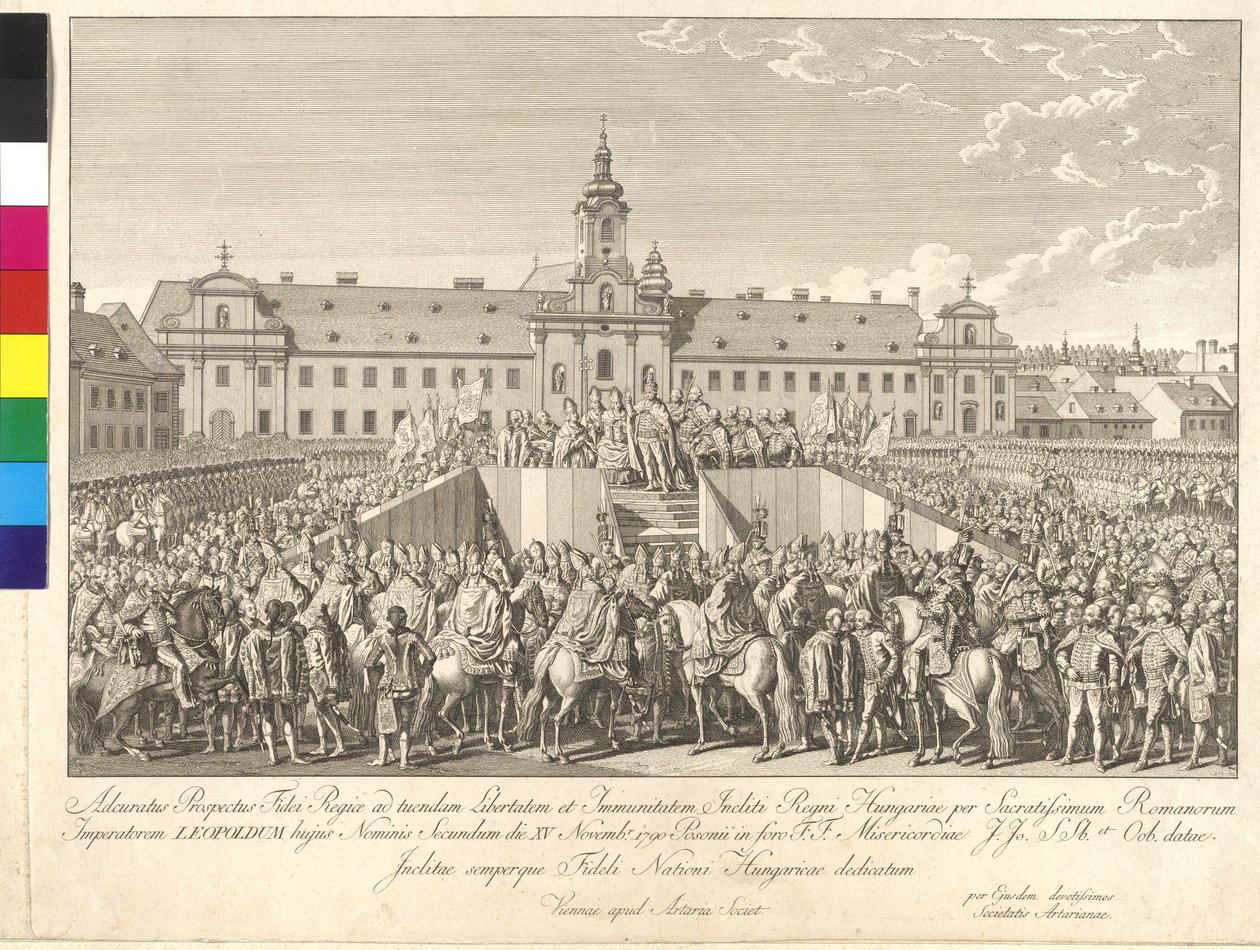Keisari Leopold II:n kruunajaiset Unkarin kuninkaaksi Bratislavassa 15. marraskuuta 1790. tekijältä Johann Ernst Mansfeld