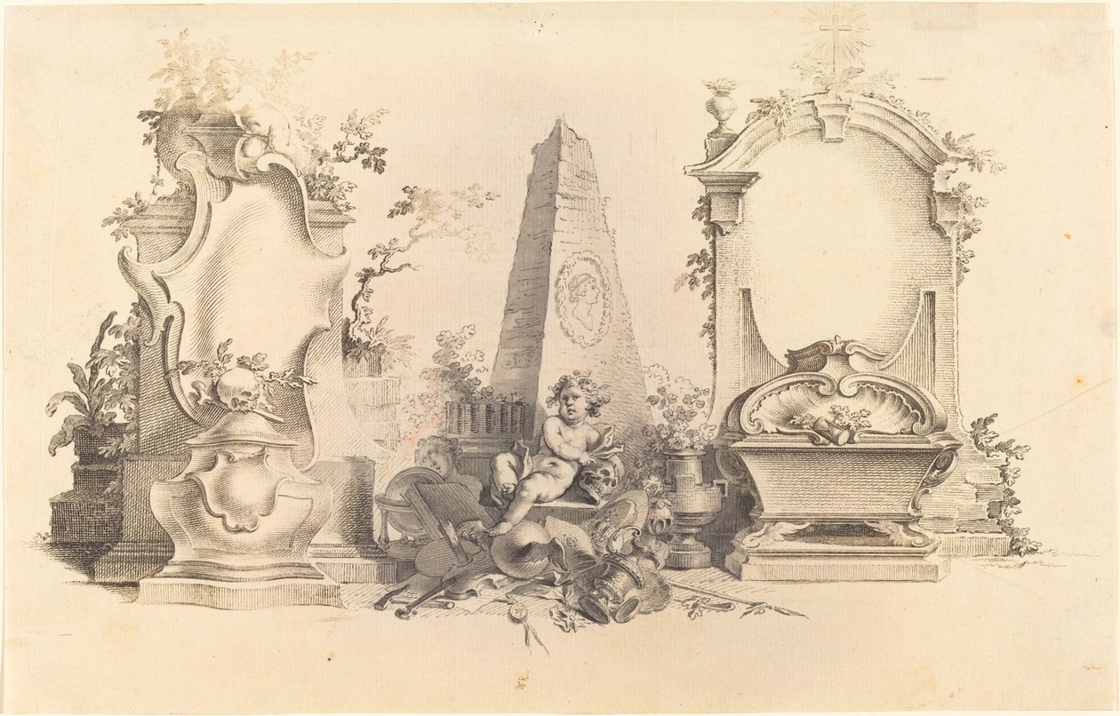 Cartouche Moderne kuolemantunnuksilla tekijältä Johann Esaias Nilson