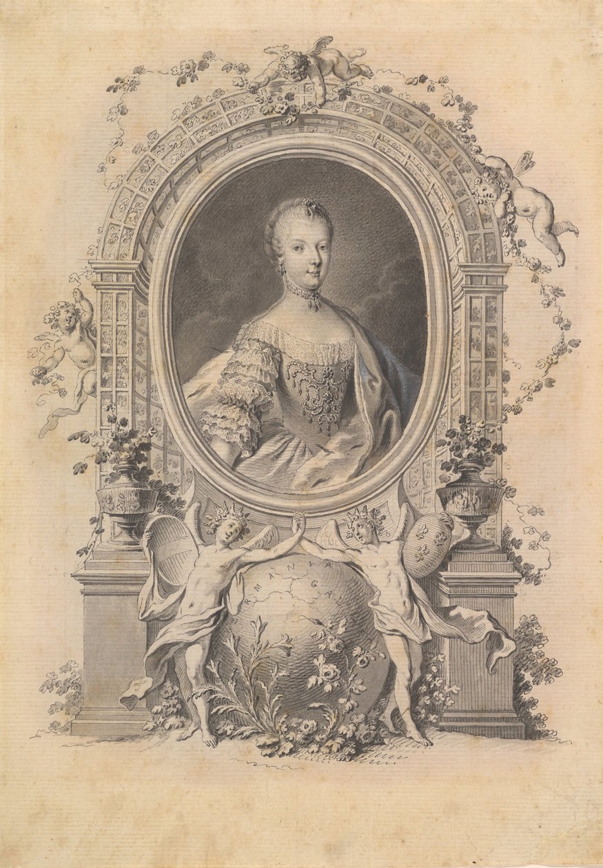 Kuningatar Marie-Antoinetten muotokuva koristekehyksessä, 1700-luvun loppu. tekijältä Johann Esaias Nilson