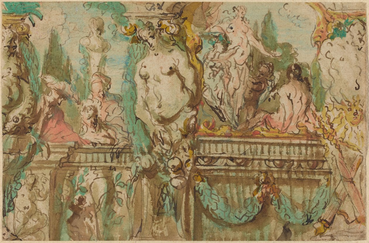 Kattosuunnittelu allegorisilla hahmoilla tekijältä Johann Evangelist Holzer