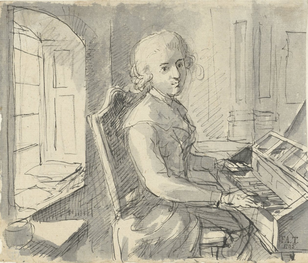 Pianisti istuu kosketinsoittimella tekijältä Johann Friedrich August Tischbein