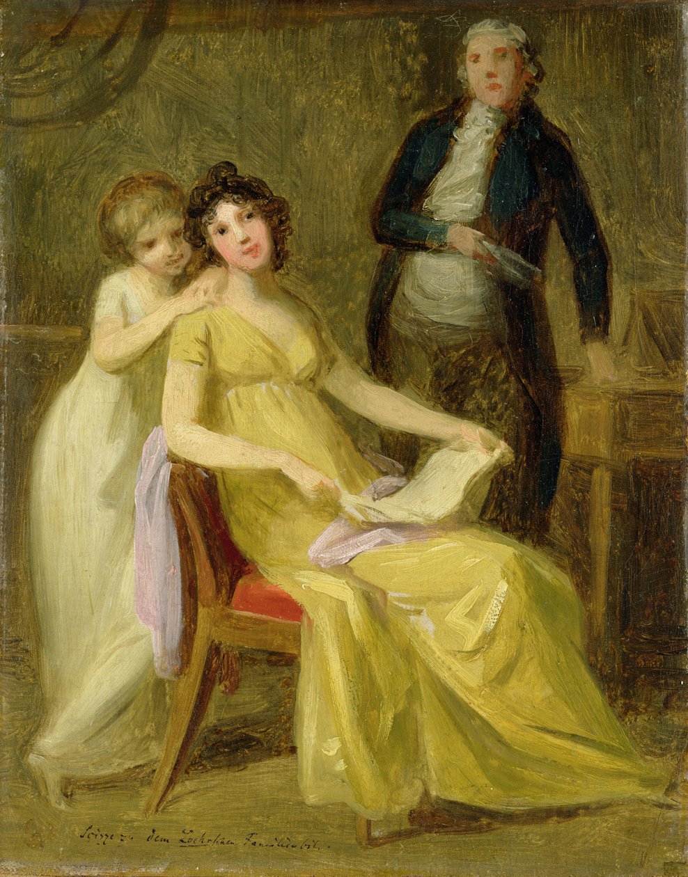 Luonnos ryhmäkuvalle Loehrin pankkiperheestä, n. 1801-02 tekijältä Johann Friedrich August Tischbein
