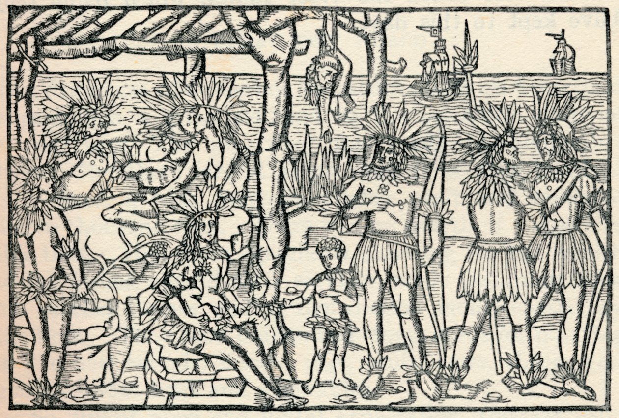Uuden maailman ihmisten ensimmäinen esitys, 1505, 1912 tekijältä Johann Froschauer