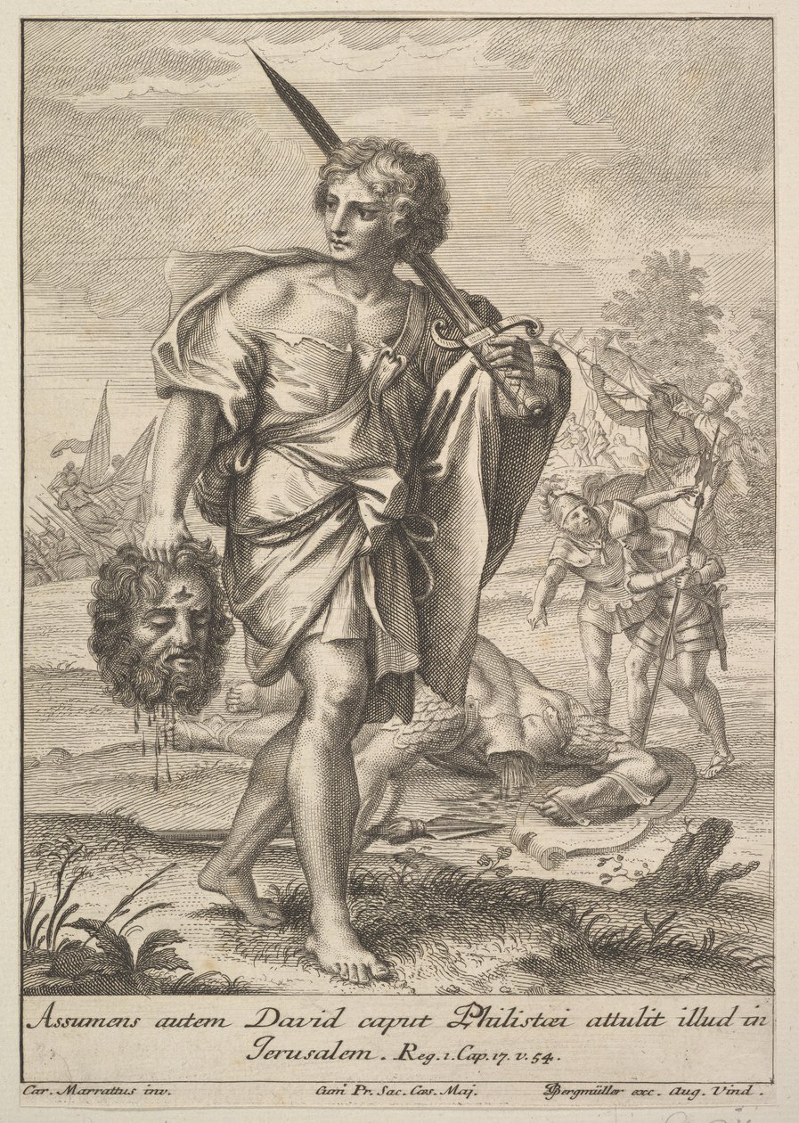 Daavid Goljatin pään kanssa, 1705-62. tekijältä Johann Georg Bergmuller