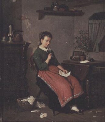 Nuori tyttö kirjoittaa rakkauskirjeen tekijältä Johann Georg Meyer von Bremen