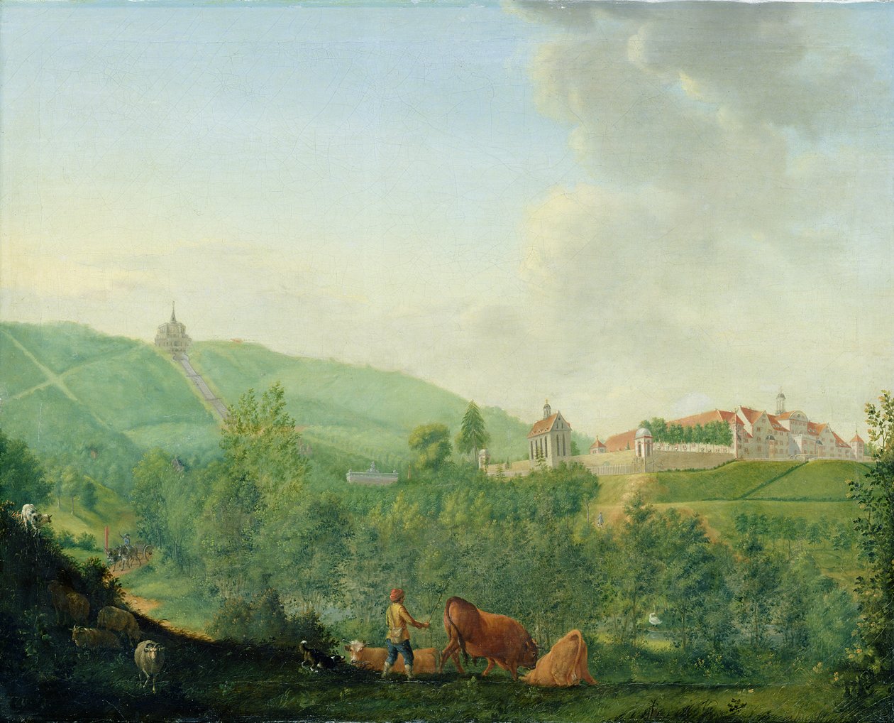 Weissensteinin linna, lähellä Kasselia (Wilhelmshoehe), 1778 tekijältä Johann Georg Pforr