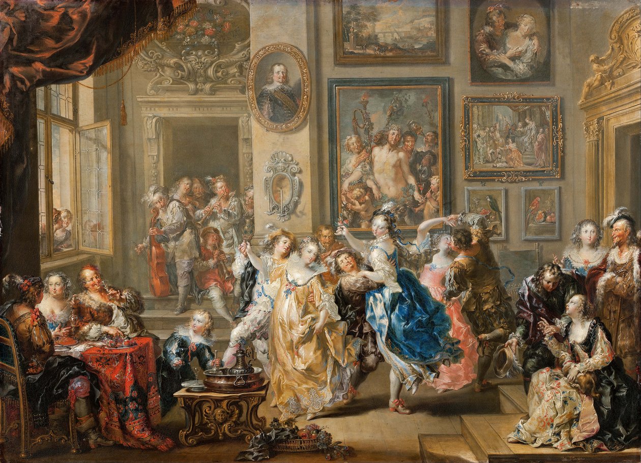 Tanssikohtaus palatsin sisustuksella, 1731-1734. tekijältä Johann Georg Platzer