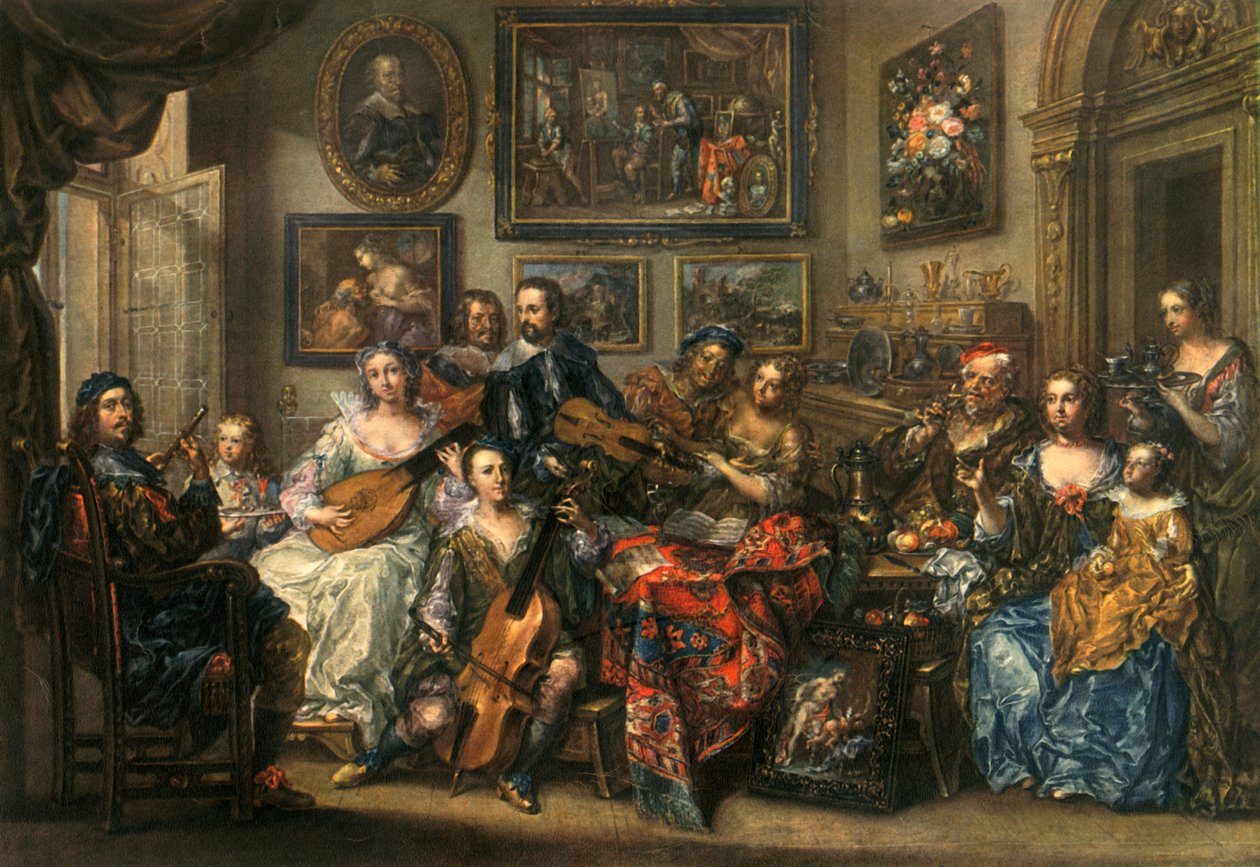Huilu, luuttu, sello ja viulu, Johann Georg Platzer 1704-1761, 1948 tekijältä Johann Georg Platzer