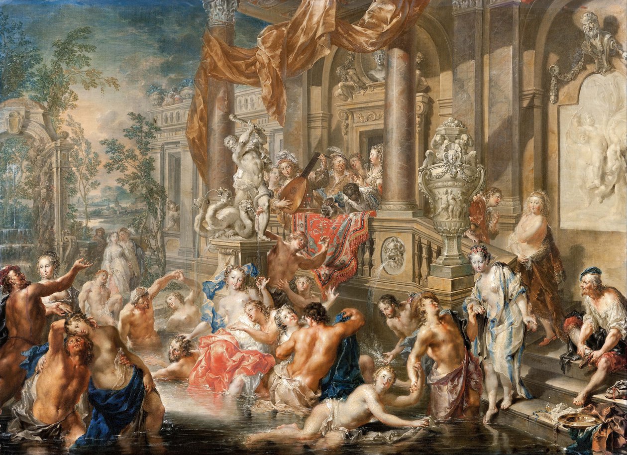 Suihkulähde kohtaus palatsin edessä, 1731-1734. tekijältä Johann Georg Platzer