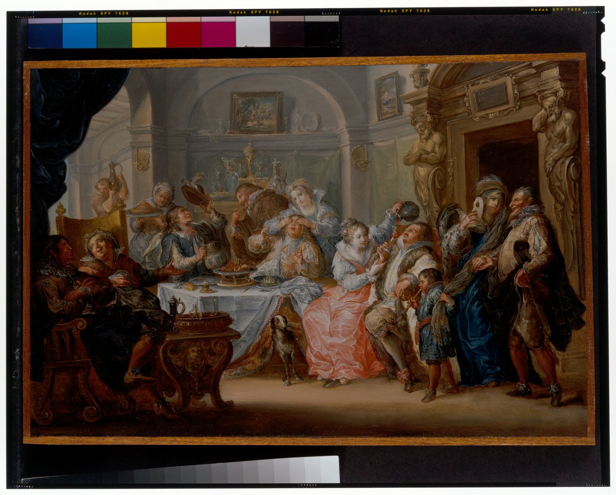 Sisustus eleganteilla hahmoilla naamiaisasujuhlissa tekijältä Johann Georg Platzer