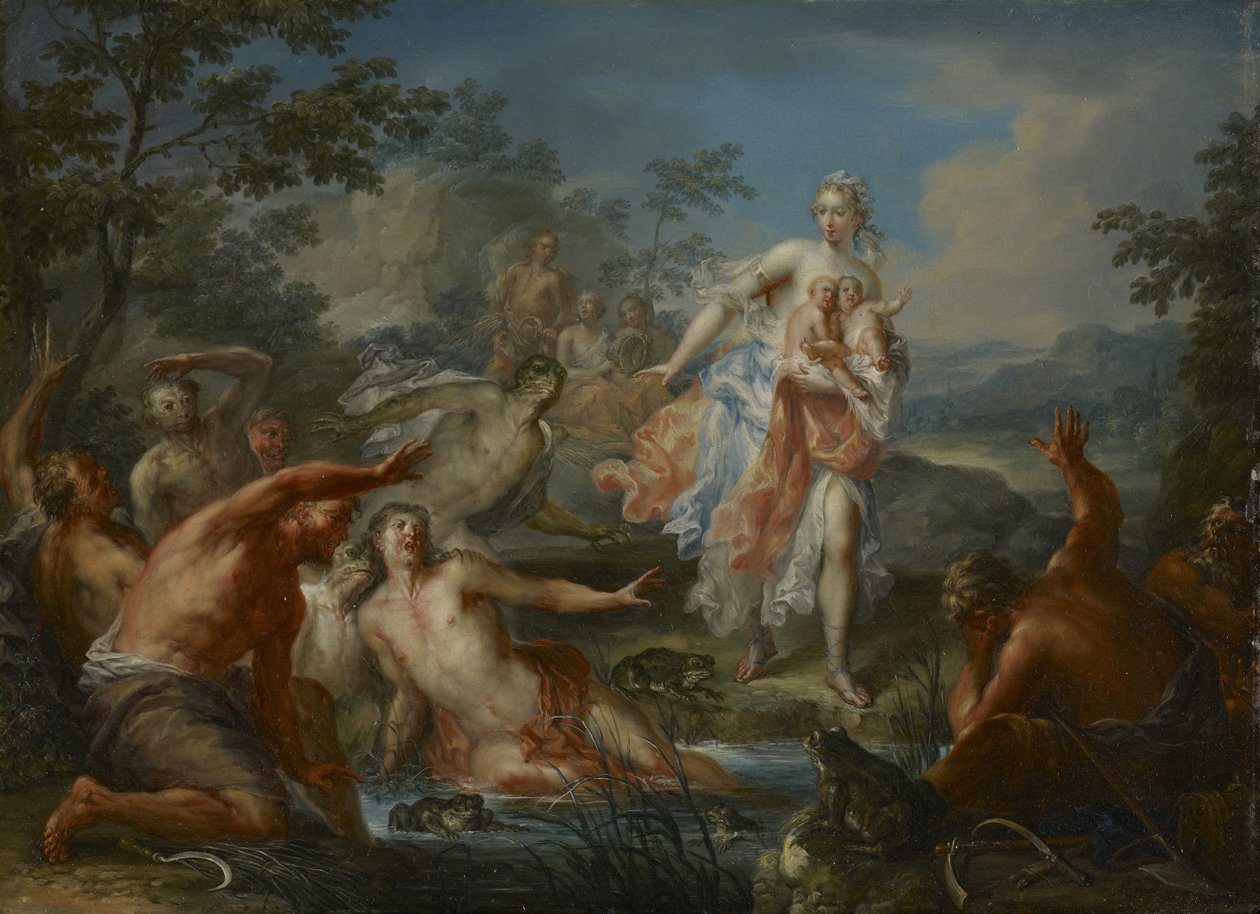 Latona muuttaa Lycian talonpojat sammakoiksi, n. 1730 (öljy kuparilla) tekijältä Johann Georg Platzer