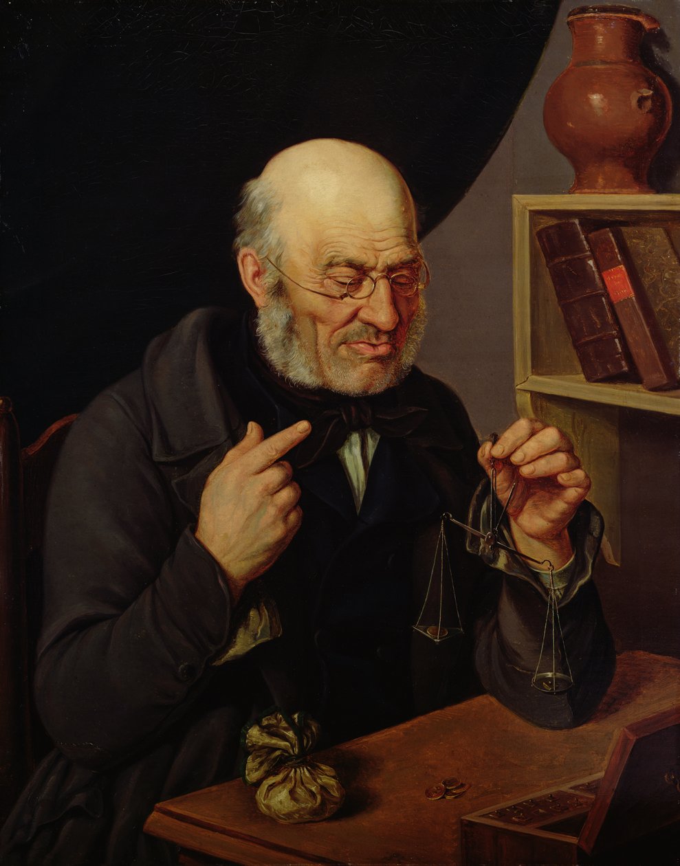 Barchfeldin rahanvaihtaja, joka painaa kolikoita, n. 1840-45 tekijältä Johann Georg Soemmer