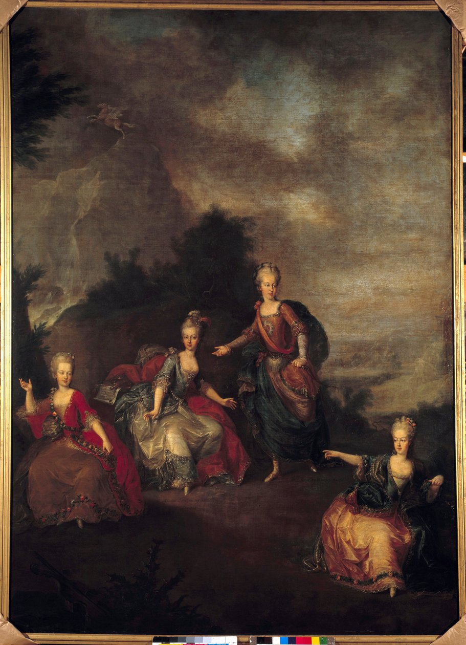 Christoph Willibald Gluckin esittämä italialainen Opera il Parnasso Confuso” esittää Joseph II:n ja Marie Josephine Antoinette de Bavieren avioliiton yhteydessä Schonbrunnin linnassa (Schoenbrunn), 24.1.1765 arkkitehtuurissa tekijältä Johann Georg Weikert