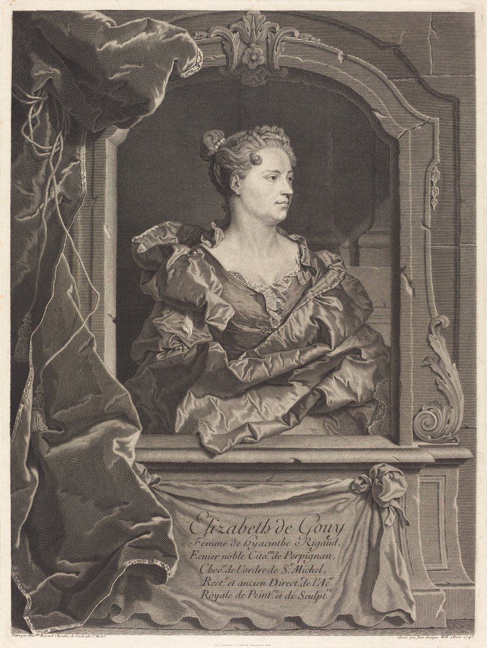 Elizabeth de Gouy, Hyacinthe Rigaudin vaimo tekijältä Johann Georg Wille after Hyacinthe Rigaud