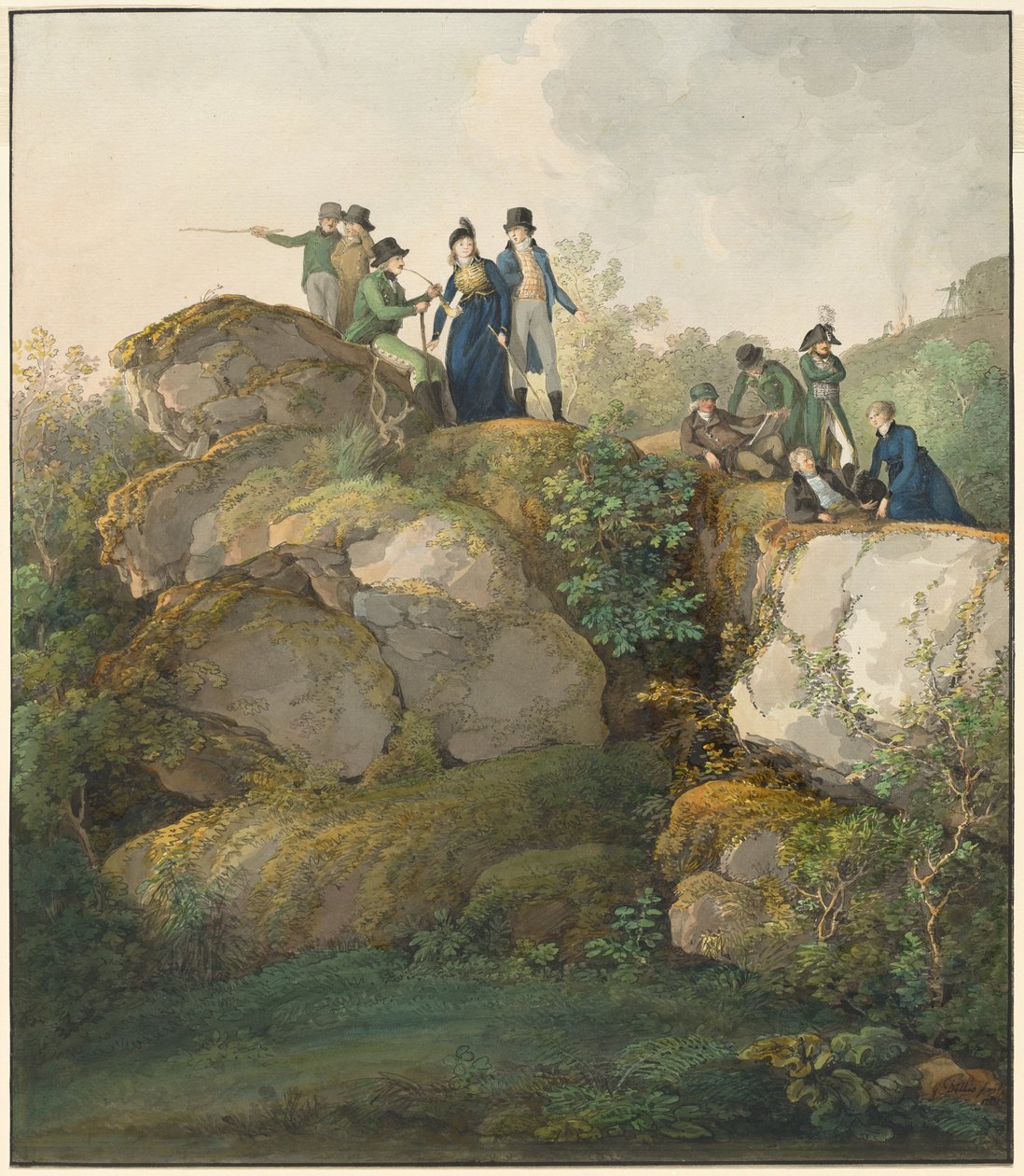 Kuninkaallinen juhla ihailemassa auringonlaskua Hesselberg-vuoren huipulla, 1801. tekijältä Johann Georg von Dillis