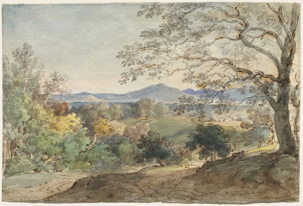 Näkymä Inn-laakson yli Alpeille ja Neubeuerniin, c. 1790. tekijältä Johann Georg von Dillis
