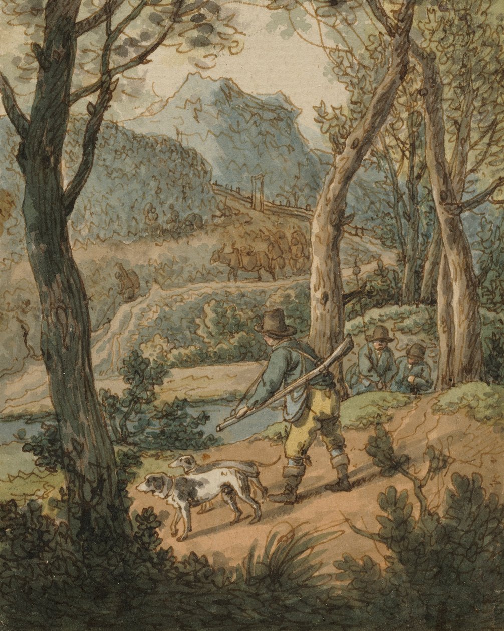 Metsästäjä kahden koiran kanssa tekijältä Johann Georg von Dillis
