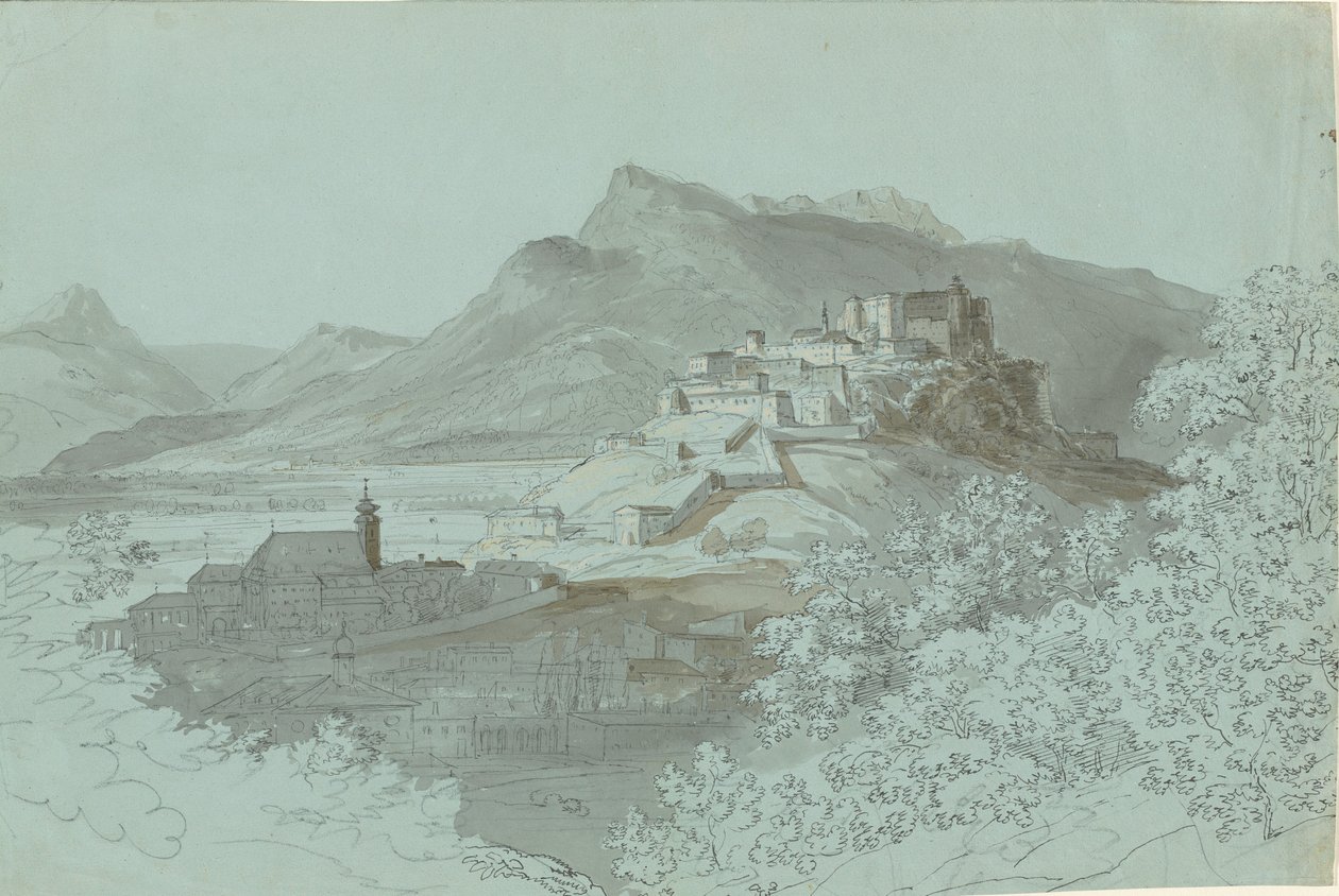 Näkymä Salzburgiin, 1820-luku. tekijältä Johann Georg von Dillis