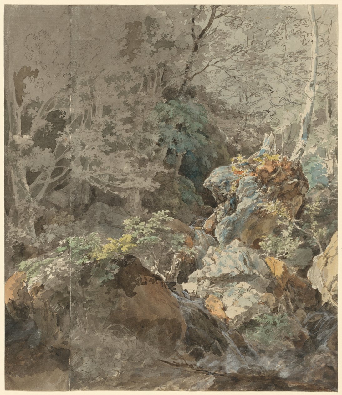 Cascades en un bosc de muntanya, 1797. finlandès tekijältä Johann Georg von Dillis