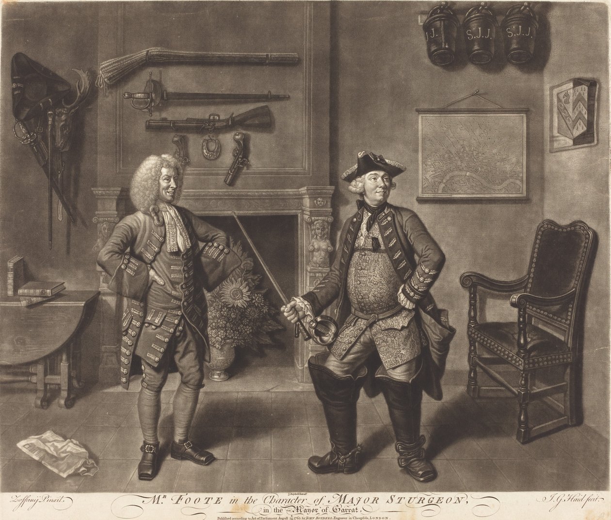 Mr. Foote Major Sturgeonin hahmossa Garrattin pormestarissa tekijältä Johann Gottfried Haid after Johann Zoffany