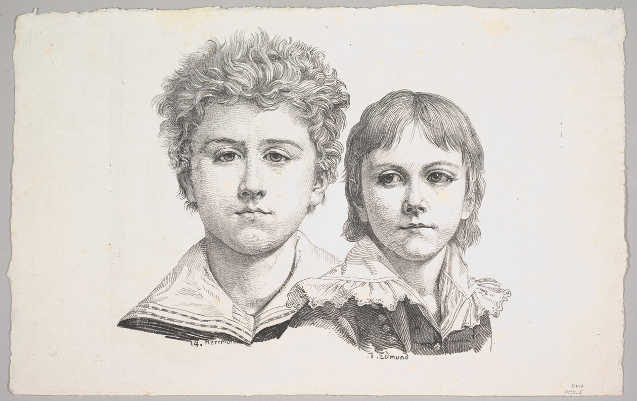 Rabe-lasten muotokuva: Hermann, 14, ja Edmond, 7, versio: todiste ennen korjausta..., 1822. tekijältä Johann Gottfried Schadow