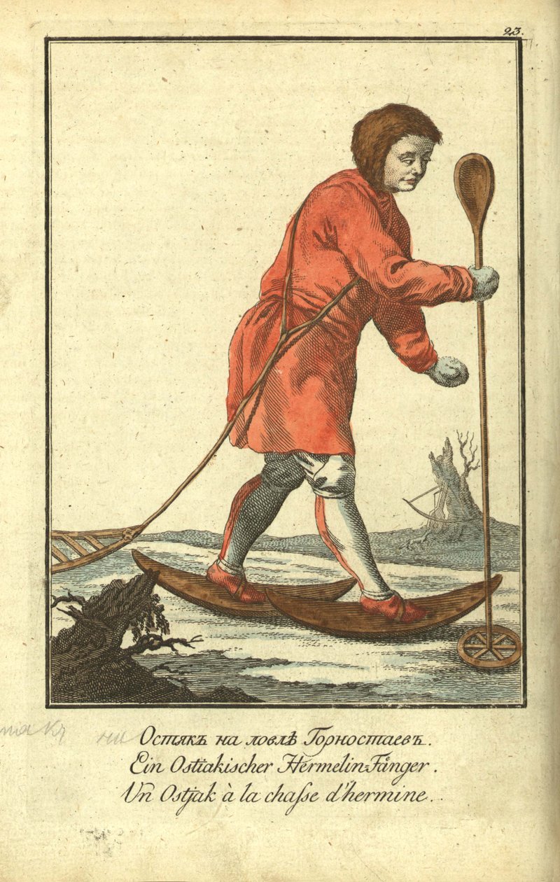 Ostyak metsästämässä, 1799 tekijältä Johann Gottlieb Georgi