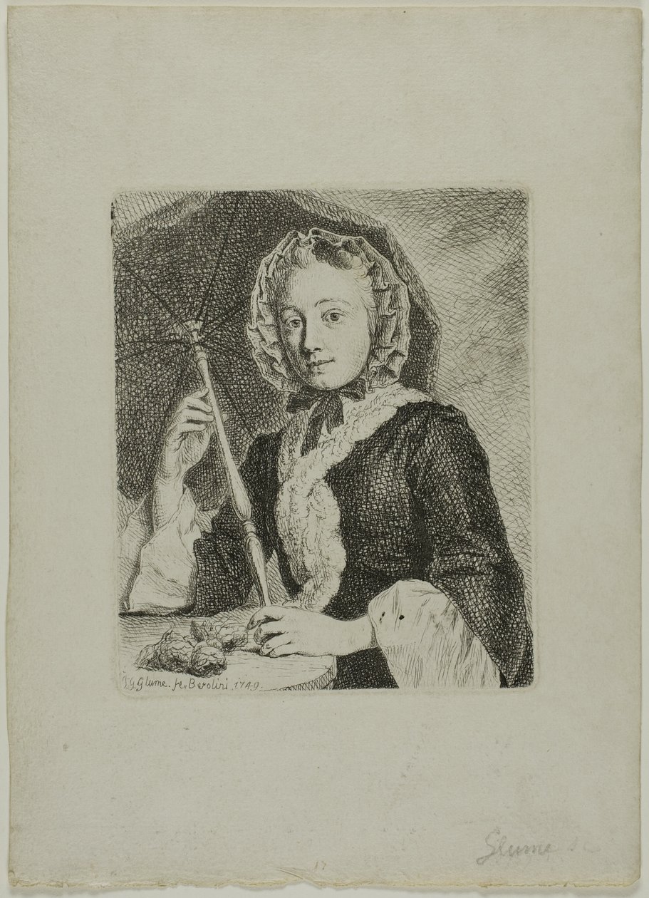 Nainen päivänvarjoineen (rouva Friedrich Christian Glume, taiteilijan käly) tekijältä Johann Gottlieb Glume