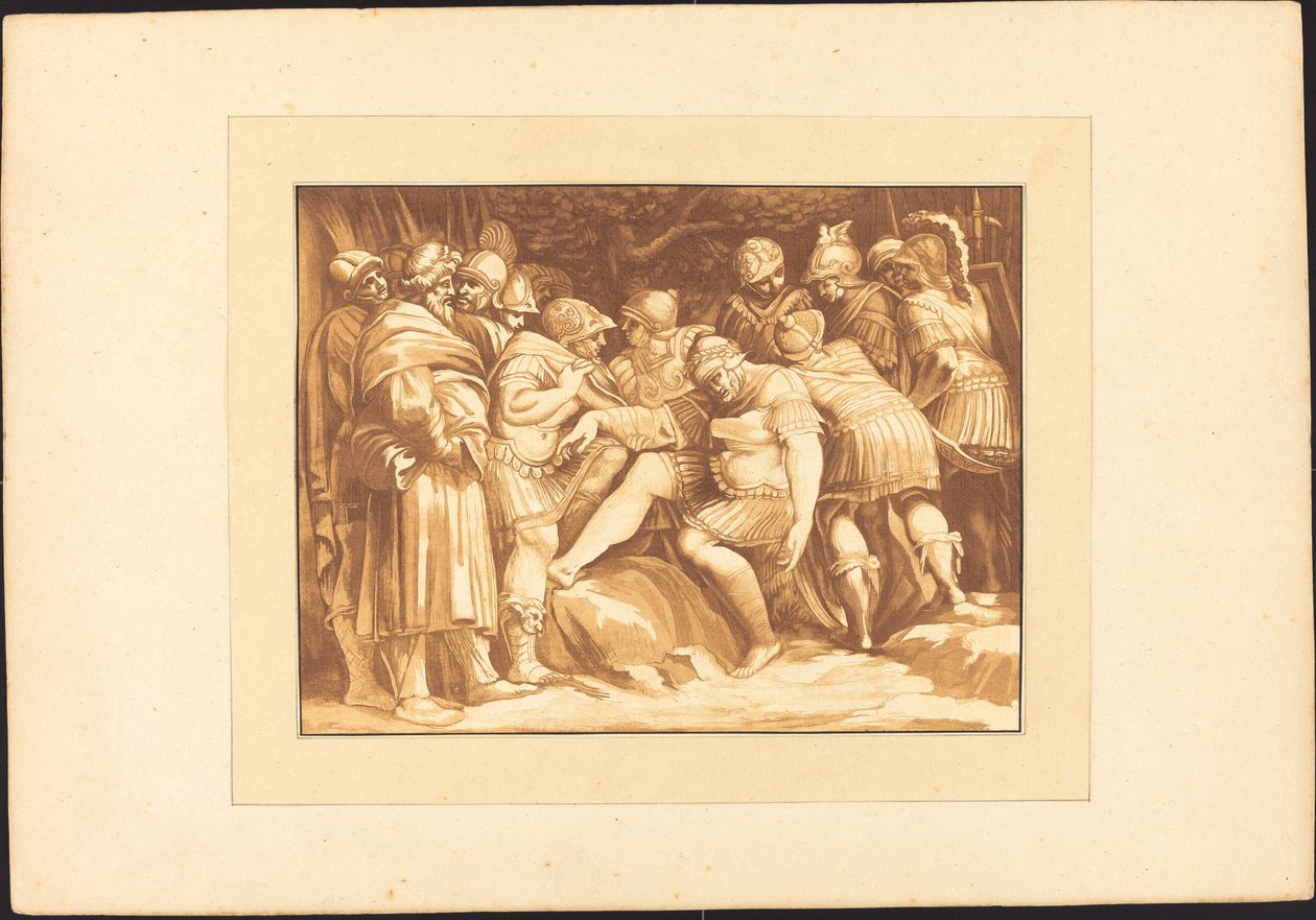 Kuoleva Epaminondas tekijältä Johann Gottlieb Prestel after Polidoro da Caravaggio