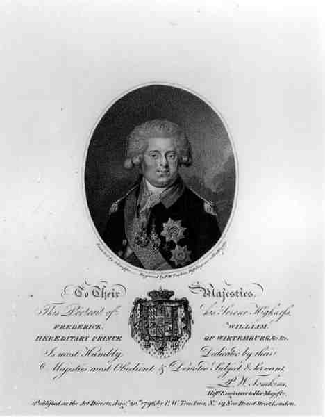 Muotokuva Frederick William III:sta (1770-1840), Wirtemburgin perinnöllinen prinssi, kaiverrus Peltro William Tomkins (n. 1759-1840), julkaissut P.W.Tomkins, 20. elokuuta 1796 tekijältä Johann Gottlieb after Schweppe