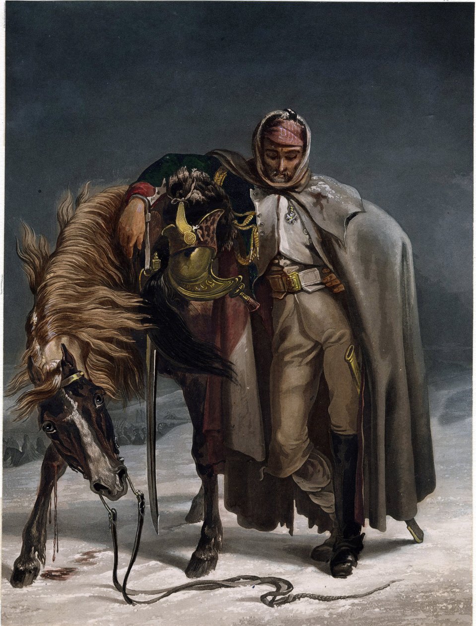 Sveitsin vartijoiden draguuni Venäjän kampanjassa - Bleuler, Johann Heinrich (1758-1823) - noin 1812 - Akvatinta - 20,3x15,4 - Yksityiskokoelma tekijältä Johann Heinrich Bleuler