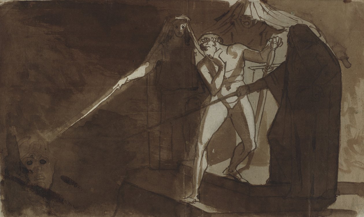 Macbeth ja kolme noitaa. Kuvitus Shakespearen Macbethille, IV,1 tekijältä Johann Heinrich Füssli
