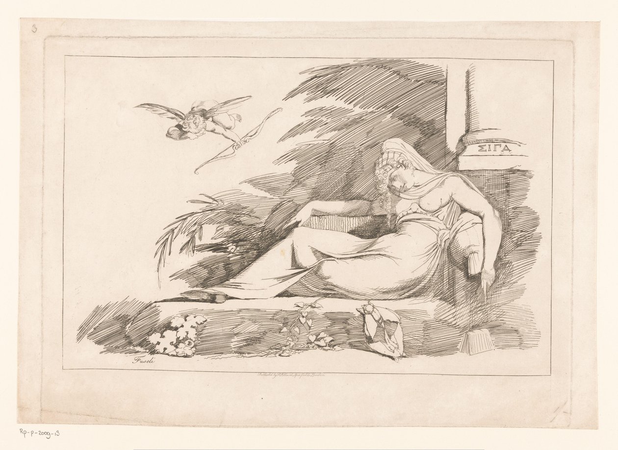 Nukkuva nainen Cupidon kanssa tekijältä Johann Heinrich Füssli
