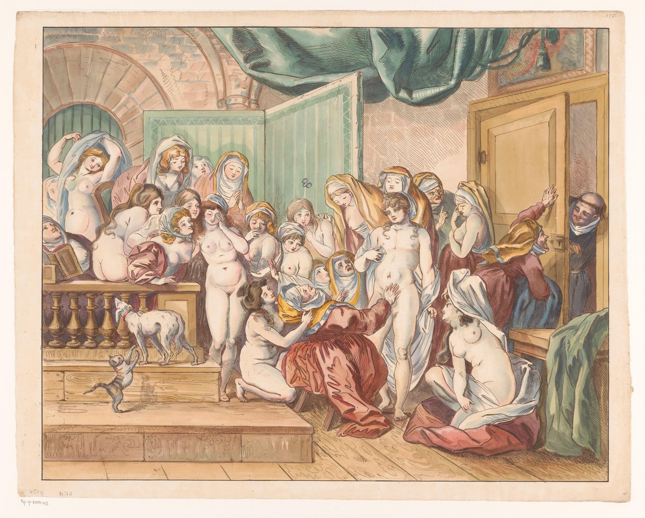 Abdes löytää nuoren miehen pukeutumattomien nunniensa joukosta tekijältä Johann Heinrich Ramberg (atelier)