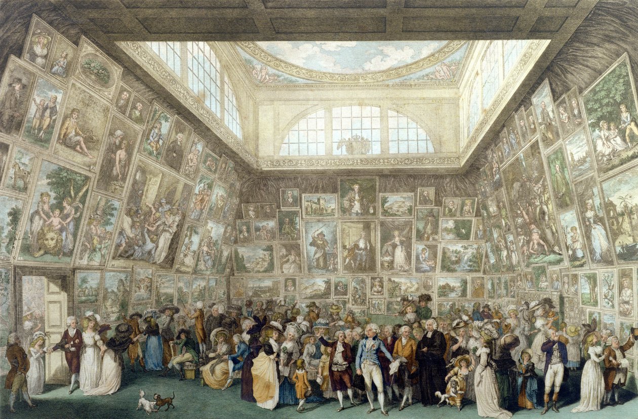 The Exhibition of the Royal Academy, 1787, kaiverrus Pietro Antonio Martini (1738-97), 1787 tekijältä Johann Heinrich Ramberg