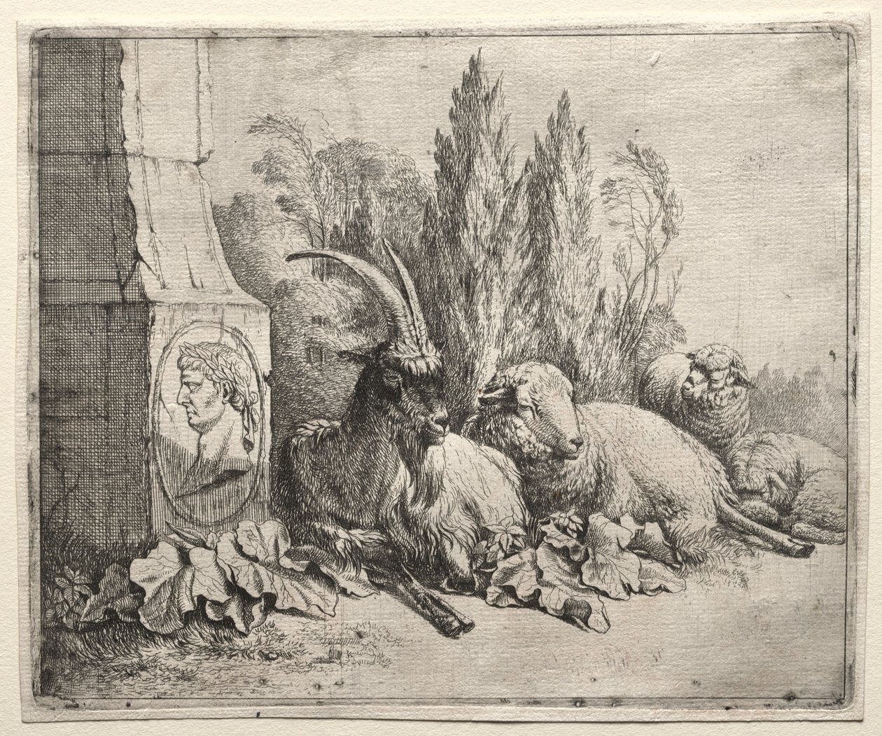 Rintakuva pyramidin pohjalla tekijältä Johann Heinrich Roos