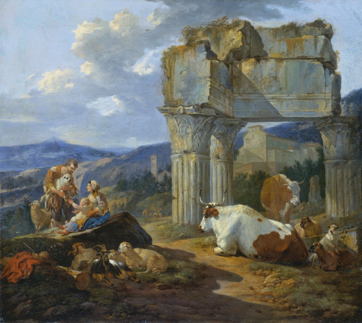 Paimenperhe Vespasianuksen temppelin raunioilla tekijältä Johann Heinrich Roos