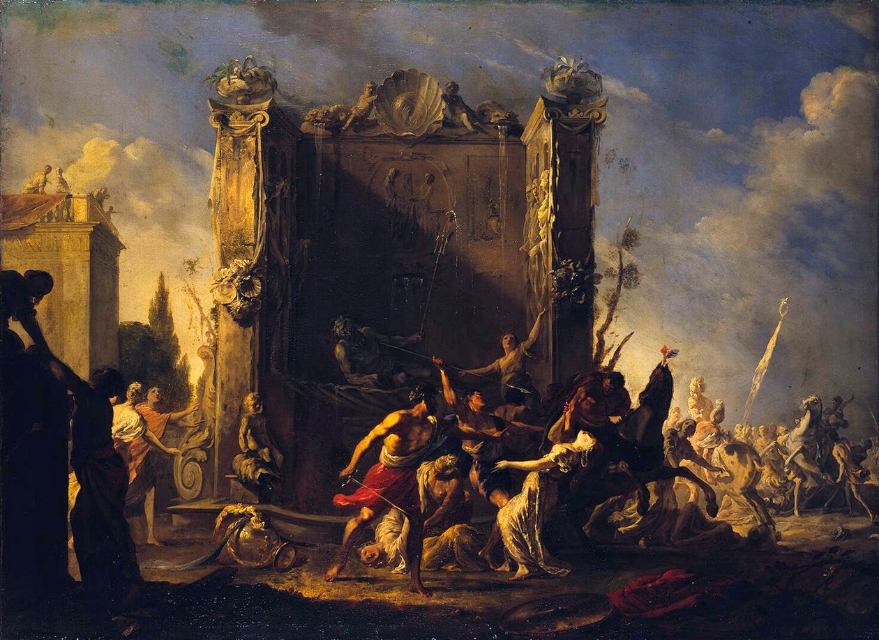 Sabiininaisten raiskaus, 1630-1640. tekijältä Johann Heinrich Schoenfeld