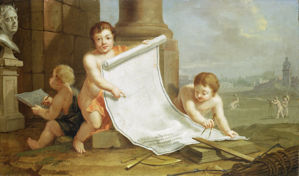 Allegoria, joka edustaa vanhojen linnoitusten tasoittamista, n. 1768 tekijältä Johann Heinrich Tischbein