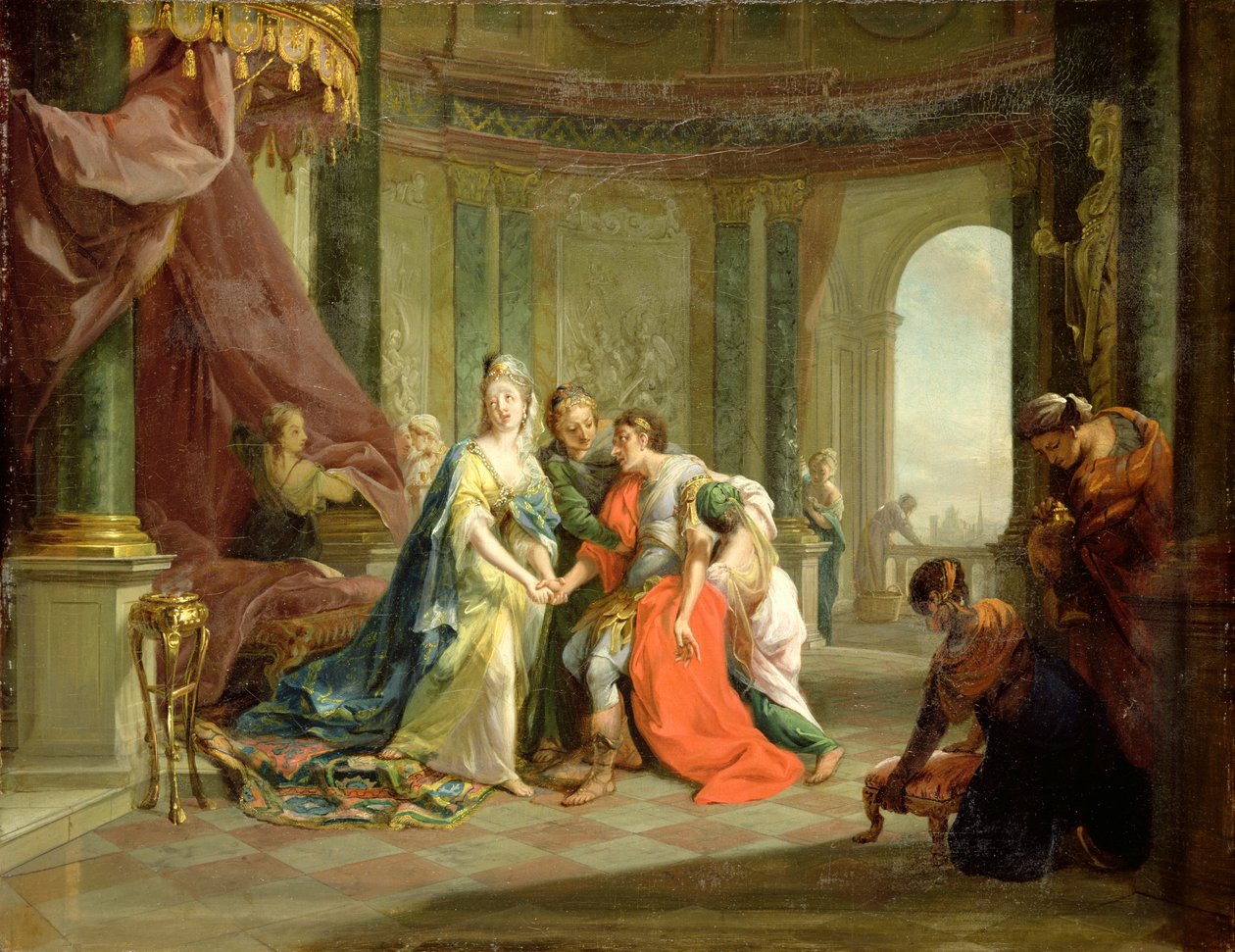 Anthony, kuolettavasti haavoittunut, Kleopatran kanssa, n. 1797-1799 tekijältä Johann Heinrich Tischbein