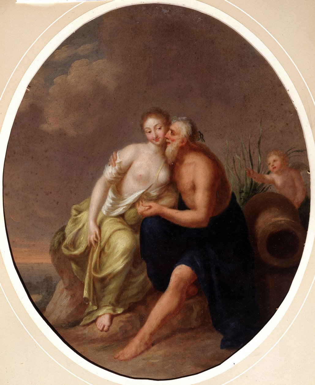 Jokien jumala ja nymfi (jokijumala ja nymfi). Johann Heinrich Wilhelm Tischbeinin (1751-1829) maalaus (kutsutaan myös Goethe-Tischbeiniksi tai Goethe Tischbeiniksi). Öljy kankaalle tekijältä Johann Heinrich Tischbein