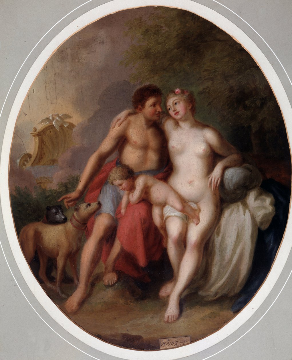 Venus et Adonis (Venus ja Adonis). Johann Heinrich Wilhelm Tischbeinin (1751-1829) maalaus (kutsutaan myös nimellä Goethe-Tischbein tai Goethe Tischbein). Huile sur toile tekijältä Johann Heinrich Tischbein